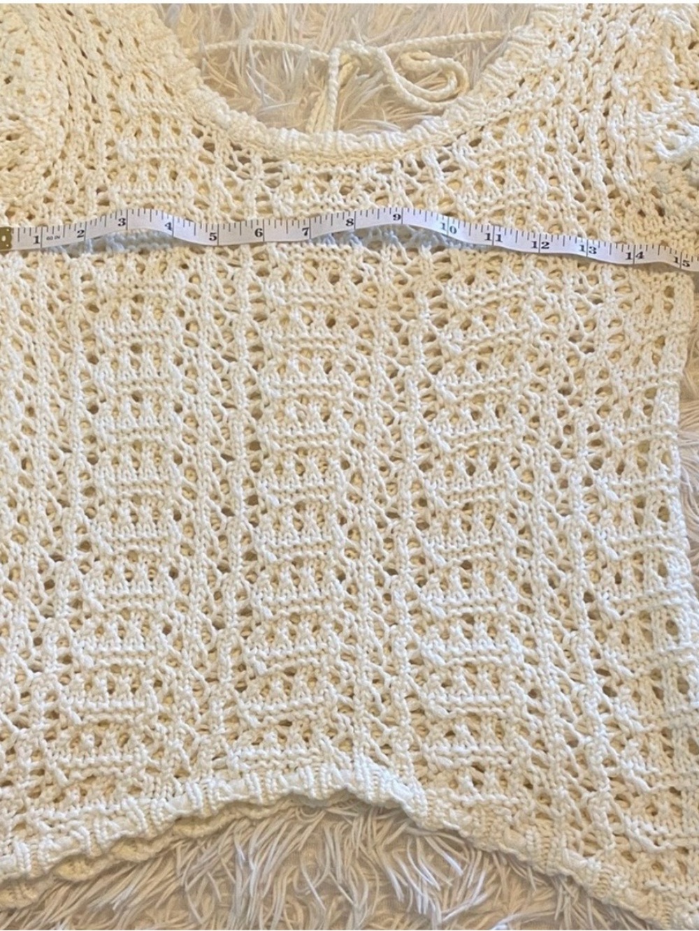 VENUS Ivory Crochet Open Knit Boho Sweater Top XS - Picture 4 of 8